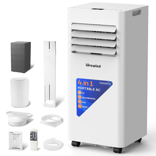Lovewind 10000 BTU Portable Air Conditioner,4-in-1 Room AC Unit for Bedroom | Cools to 63°F/Covers 450 sq ft/Installs in 10 Mins/4-in-1
