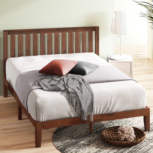 Zinus Vivek Wood Platform Bed Frame with Headboard, Solid Wood Foundation with Wood Slat Support, No Box Spring Needed