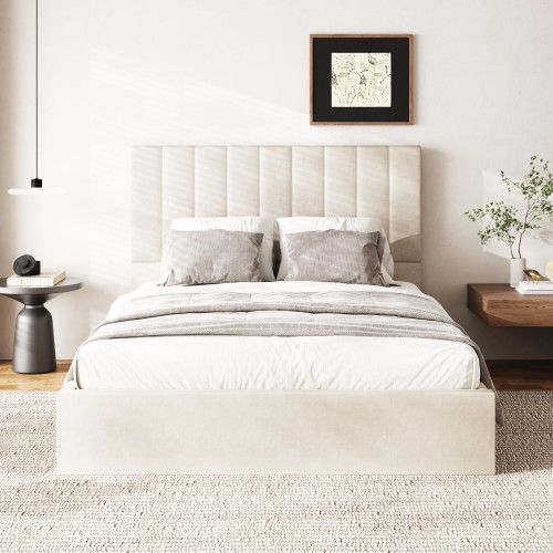 Sismplly Queen Size Cloud Bed Frame with 47" Tall Headboard, Velvet Upholstered Platform Bed with Thickened Sides & Footboard