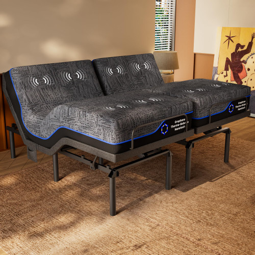 3-Motor Adjustable Bed with Massage, Head & Foot Lift, Headrest Tilt, Zero Gravity, Anti-Snore, App & Remote Control, King