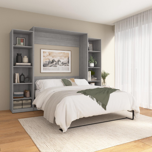 Bestar Claremont Queen Murphy Bed with Closet Organizers (105W) in Platinum Gray, Space-Saving Sleeping Arrangement for Multipurpose Room