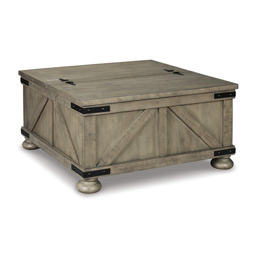 Aldwin Farmhouse Square Coffee Table with Lift Top for Storage, Grayish Brown