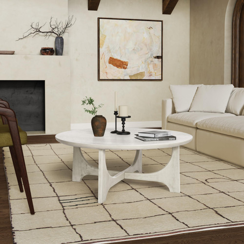 SAFAVIEH Furniture - Sasha Wood Coffee Table - White Washed - Wood - Modern Round Design - Ideal for Living Room