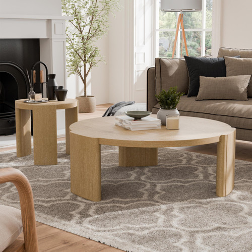 Furniture of America Carys Modern Solid Wood 2-Piece Coffee Table and End Table Set with Plinth Base for Home, Office