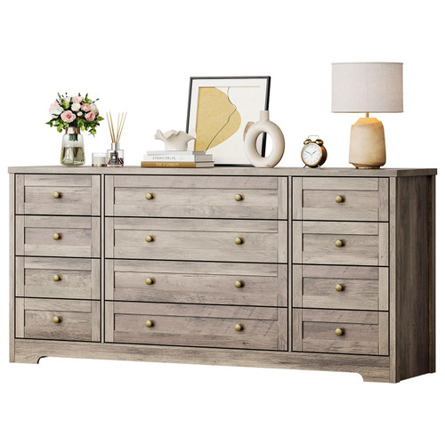 Garvee 12 Drawer Wooden Dressers for Bedroom, Grey Dresser for Adult Bedroom, Modern Wood Chest of Drawers for Living Room, Closet