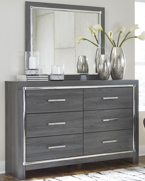 Lodanna Contemporary 6-Drawer Dresser and Mirror with Tipping Restraint Package, Gray