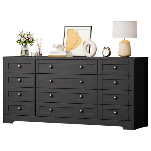 Garvee 12 Drawer Wooden Dressers for Bedroom, Black Dresser for Adult Bedroom, Modern Wood Chest of Drawers for Living Room