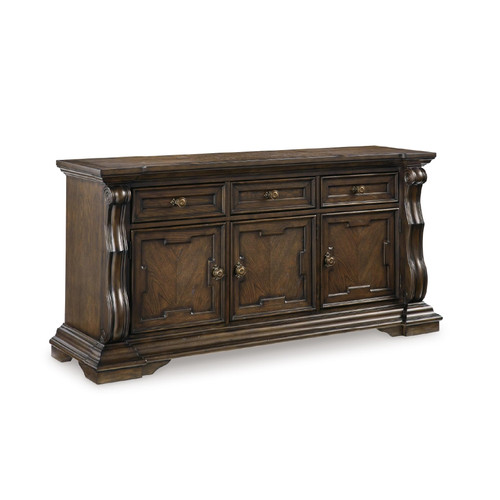 Classic Dining Buffet Cabinet with 3 Adjustable Shelves and Felt-Lined Drawers, Dark Brown