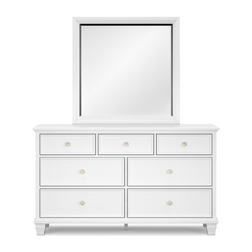 Fortman Dresser with Mirror, 7-Drawer Storage, Hardwood Solids and MDF Substrate, for Bedroom, White, 62" W