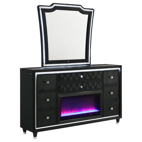 Coaster Home Furnishings Lorient 8-Drawer LED Flame Box Dresser and Mirror Black 223163FBM