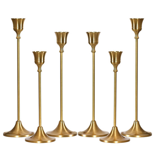 Brass Gold Candlestick Holders Set of 6, Taper Candle Holder for Candlesticks, Antique Vintage Candle Stick Candle Holders