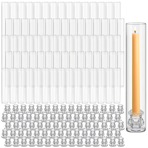Teenyyou 24 Set Glass Hurricane Candle Holders Bulk 12.6" Open Ended Glass Candleholder Tube Shape Bottomless