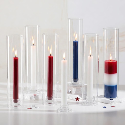 6 Pcs Clear Taper Candle Holders for Candlesticks - Hurricane Glass Candle Stick Candle Holders Bulk for Table Centerpiece Wedding Christmas Home Decor