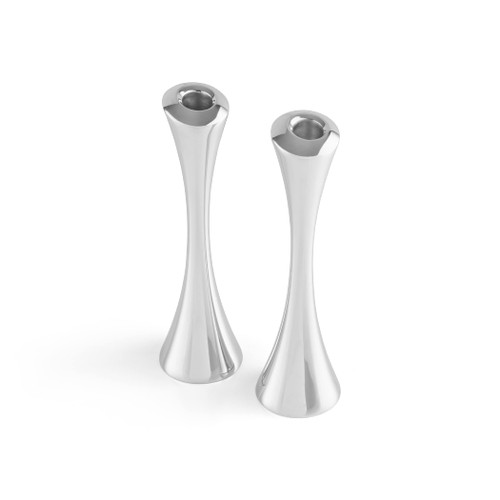 2-Pc Set | Metal Taper Candle Holder | Modern Decorative Centerpieces | Candlestick Holders for Table, Mantel, or Wedding Gift (Silver)
