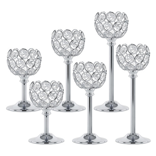 Silver Crystal Candle Holders Candlestick Holders - 2 Sets Tall Bling Bowl Candelabra Centerpieces for Dining Table