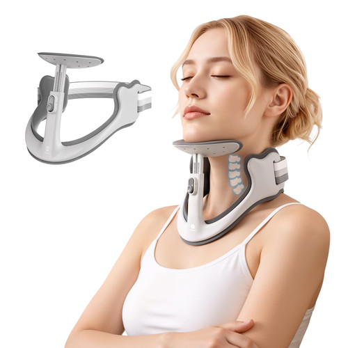 Owlprince Posture Corrector for Neck & Cervical Spine Alignment - 360° Adjustable Neck Collar with 28 Levels, Memory Foam Support for Pain Relief, Tech Neck, Hump & Forward Head Posture (Gray, Large)