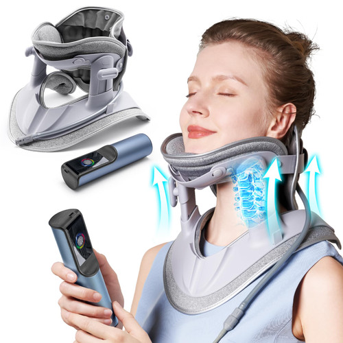 RISURRY Cervical Neck Traction Device Fast Air Pump Neck Brace, Adjustable Inflatable Neck Stretcher with 3 Power Tractions Pain Relief Neck Decompression Tension Relief