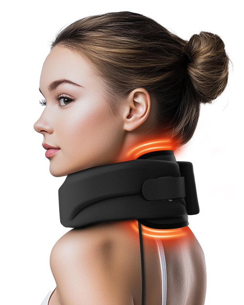Heated Neck Brace Cervical Collar - Neck Support Brace with Heating Pad, Soft Foam Wraps Keep Vertebrae Stable and Aligned for Relief of Cervical Spine Pressure for Women & Men Black (M Size)