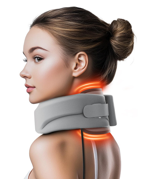 Heated Neck Brace Cervical Collar - Neck Support Brace with Heating Pad, Soft Foam Wraps Keep Vertebrae Stable and Aligned for Relief of Cervical Spine Pressure for Women & Men Gray (Small Size)