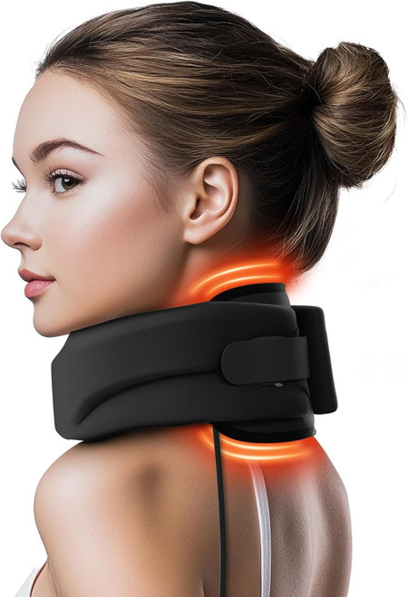 Heated Neck Brace Cervical Collar - Neck Support Brace with Heating Pad, Soft Foam Wraps Keep Vertebrae Stable and Aligned for Relief of Cervical Spine Pressure for Women & Men Black (Small Size)