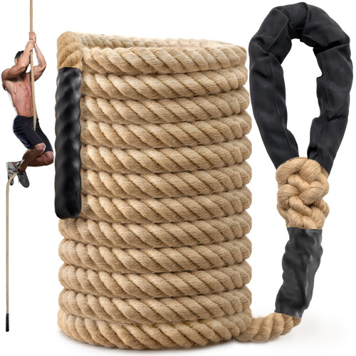 Climbing Rope Gym Workout - 35FT Heavy Duty Jute Thick Ropes for Adults Strength Training Outdoor Tree Swing Indoor Home Fitness Exercise - 1.5 Inch