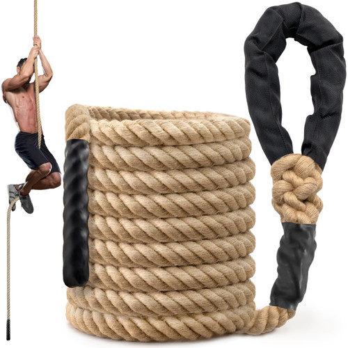 Climbing Rope Gym Workout - 20FT Heavy Duty Jute Thick Ropes for Adults Strength Training Outdoor Tree Swing Indoor Home Fitness Exercise - 1.5 Inch