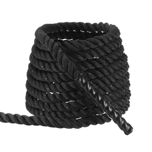 MECCANIXITY Battle Rope 30ft x 1 Inch Polyester Workout Rope Heavy Fitness Exercise Rope for Strength Training Home Gym Muscle Building, Black