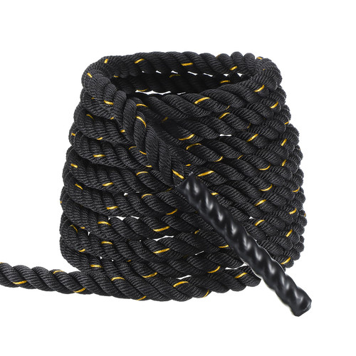 MECCANIXITY Battle Rope 10ft x 1 Inch Polyester Workout Rope Heavy Fitness Exercise Rope for Strength Training Home Gym Muscle Building, Black Yellow