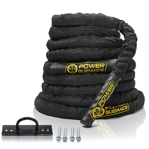 POWER GUIDANCE Battle Rope, 1.5" Width Poly Dacron 30/40/50ft Length Exercise equipment for home gym & outdoor workout, Battle Rope Anchor Included (1.5'' * 50FT Length)