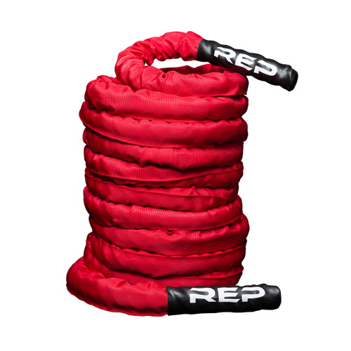 REP Battle Ropes - PolyDacron Battle Rope for Strength and Conditioning Workouts – 1.5" and 2" Diameter, 30ft, 40ft, 50ft Lengths with Optional Cover Sleeve (Red with Sleeve, 2.0 x 50 ft)