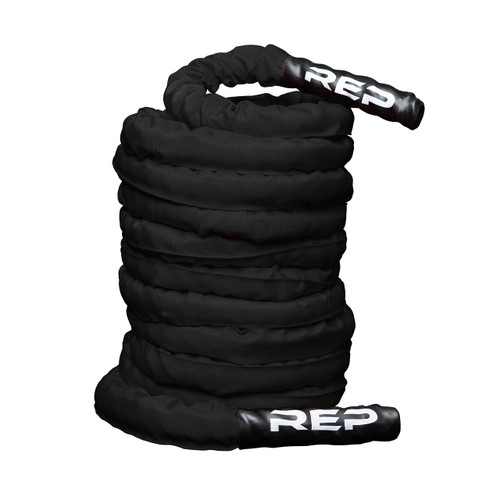 REP Battle Ropes - PolyDacron Battle Rope for Strength and Conditioning Workouts – 1.5" and 2" Diameter, 30ft, 40ft, 50ft Lengths with Optional Cover Sleeve (Black, 2.0 inch x 30 ft)