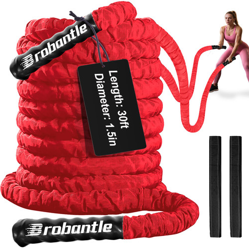 Brobantle Battle Rope 1.5 Inch Diameter,Red 30FT Exercise Workout Ropes for Home Gym Heavy Weighted Training Rope for Working Out