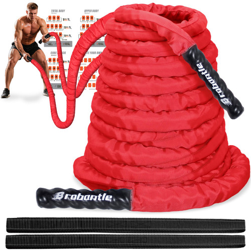 Brobantle Battle Rope 2 Inch Diameter,Red 30FT Exercise Workout Ropes for Home Gym Heavy Weighted Training Rope for Working Out