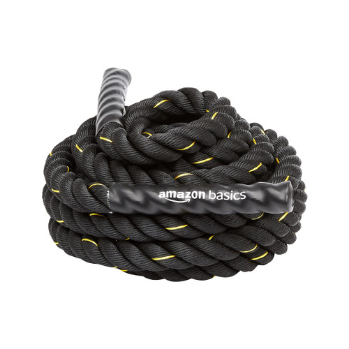 Amazon Basics Battle Rope for Home Gym, Strength Training, Cardio Fitness, Indoor & Outdoor Workout, Exercise Training Equipment, Muscle Toning, 2 Inch Diameter x 30 Feet Length, Black