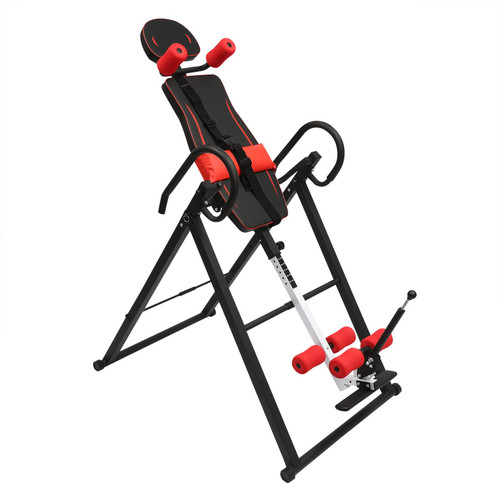Inversion Table, 330.7lbs Capacity Heavy Duty Inversion Table Heavy Duty Strength Training Inversion Equipment w/Headrest & Adjustable Protective Belt for Back Pain Muscle Tension (Black + Red)
