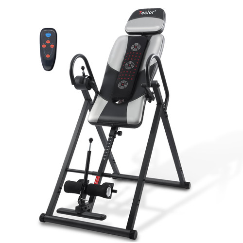 Teclor Inversion Table,Advanced Heat and Massage Function,Strength Training Inversion Table for Back Pain Relief,Heavy Duty Inversion Table 350 lbs Capacity with Wider and Thickened Backrest