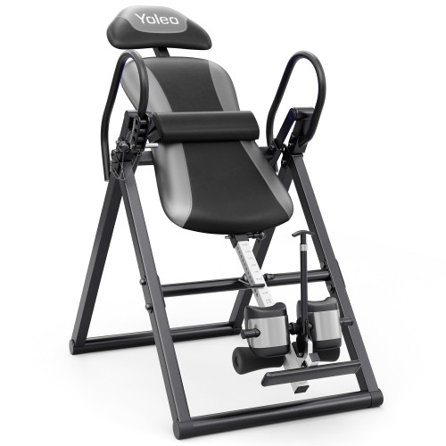 YOLEO Inversion Table for Back Pain 2026 Foldable Inversion Table w/Removable Lumbar Pad, Reversible Ankle Holders, Easy Assembly (Silver)