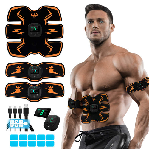 Electronic Muscle Stimulator, Abs Stimulator, EMS Abdominal Muscle Stimulator,Muscle Trainer,USB Rechargeable Gear for Abdomen/Arm/Leg, Ab Stimulator Equipment for Men Women,12 Free Gel Pads