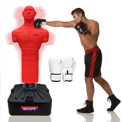 Punching Dummy, Durable Silicone Punching Bag with Large Stable Base for Adults & Kids, Freestanding Training Target for Boxing, Taekwondo, MMA, Home Gym(Red)