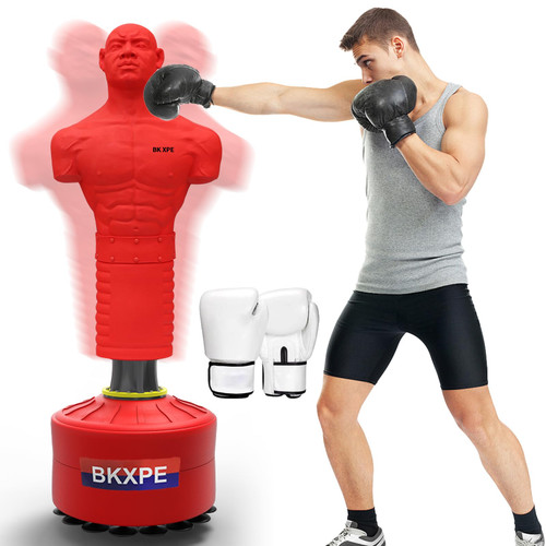 Punching Dummy, Durable Silicone Punching Bag with Large Stable Base for Adults & Kids, Freestanding Training Target for Boxing, Taekwondo, MMA, Home Gym(RED-2)