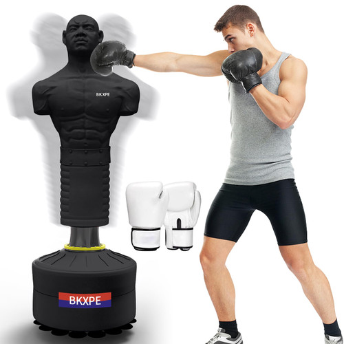 Punching Dummy, Durable Silicone Punching Bag with Large Stable Base for Adults & Kids, Freestanding Training Target for Boxing, Taekwondo, MMA, Home Gym(Black-2)