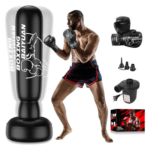 Freestanding Punching Bag for Adults Teens, Thickened Boxing Bag with Stand Kicking Bag Heavy Bag with Boxing Gloves & Electric Air Pump, for Beginners Training MMA Thai Taekwondo Fitness