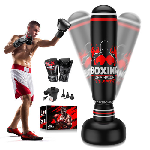 Freestanding Punching Bag for Adults Teens, 69'' Boxing Bag with Stand, Includes Boxing Gloves & Air Pump, Kick Boxing Training Equipment for MMA, Muay Thai, Kickboxing, Fitness for Beginners