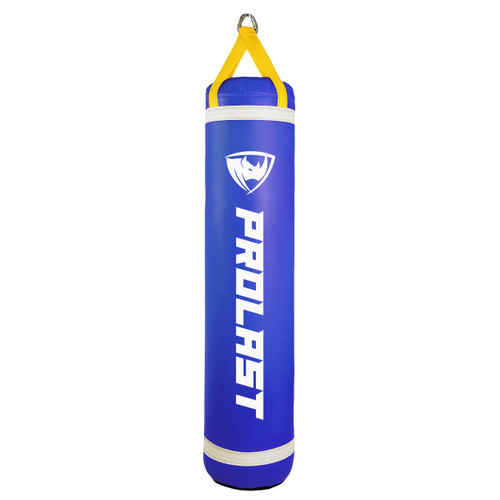 PROLAST Heavy Punching Kicking Bag for Adults, Boxing, MMA, Martial Arts, Muay Thai, Strength Training Equipment, Filled, 5ft, 100 lbs, Vertical Logo, Blue
