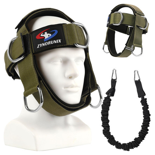 Fitness Neck Head Harness Trainer, Adjustable Chin Strap and Head Harness Strength with 30 Lb Resistance Bands, Neoprene Neck Exerciser for Weight Lifting, Home and Gym Use, Green