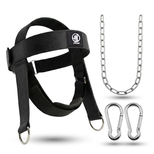 Leather Neck Harness for Weight Lifting – Adjustable Head Strap with Heavy-Duty Steel Chain & Microfiber Padding – Neck Exerciser for Bodybuilding, Boxers & Gym Workout (Black)