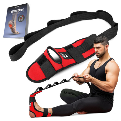 DMoose Fitness Foot & Calf Stretcher with Adjustable Padded Stretching Strap for Plantar Fasciitis, Hamstring, Heel Spurs and Achilles Tendonitis Relief - Yoga Leg Stretch Strap for Flexibility