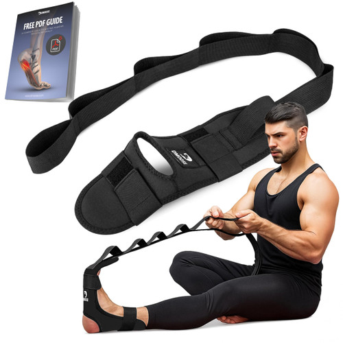 DMoose Fitness Foot & Calf Stretcher with Adjustable Padded Stretching Strap for Plantar Fasciitis, Hamstring, Heel Spurs and Achilles Tendonitis Relief - Yoga Leg Stretch Strap for Flexibility