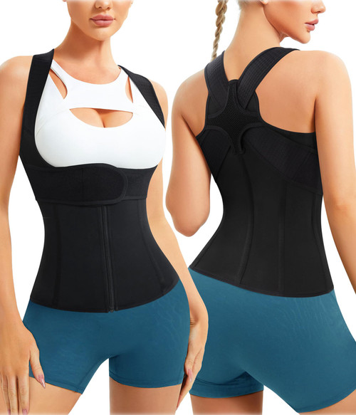 URSEXYLY Back Brace For Women Waist Trainer Vest Tummy Control Body Shaper Back Straightener Posture Corrector Spinal Neck Shoulder Support Adjustable Posture Trainer(S,Black)