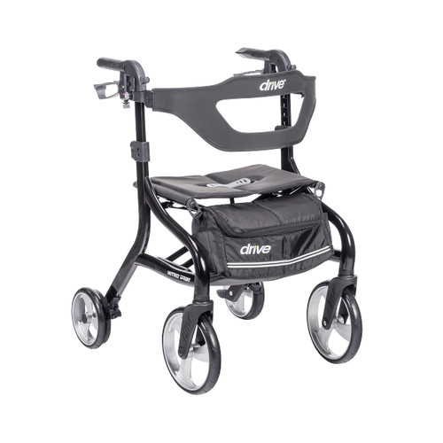 Drive Medical Nitro Sprint Foldable Rollator Walker with Seat - Lightweight Support - Large Wheels - Compact Folding Design - Adjustable Comfort - Standard Size - Black